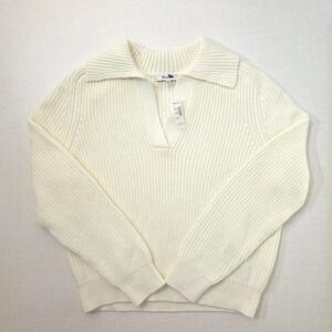 Madewell Cotton Cashmere Ribbed Polo Sweater Cream White NT613 Womens S